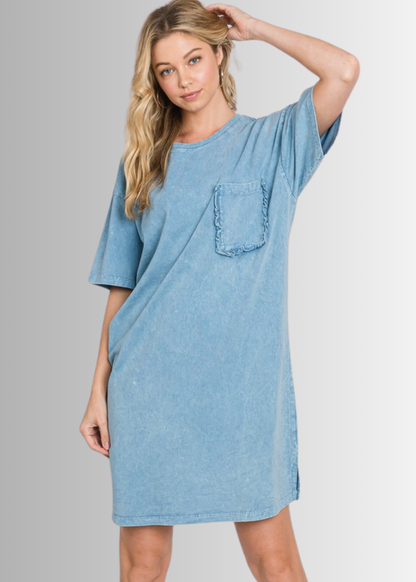 Charlee Mineral Washed Shirt Dress in Steele Blue