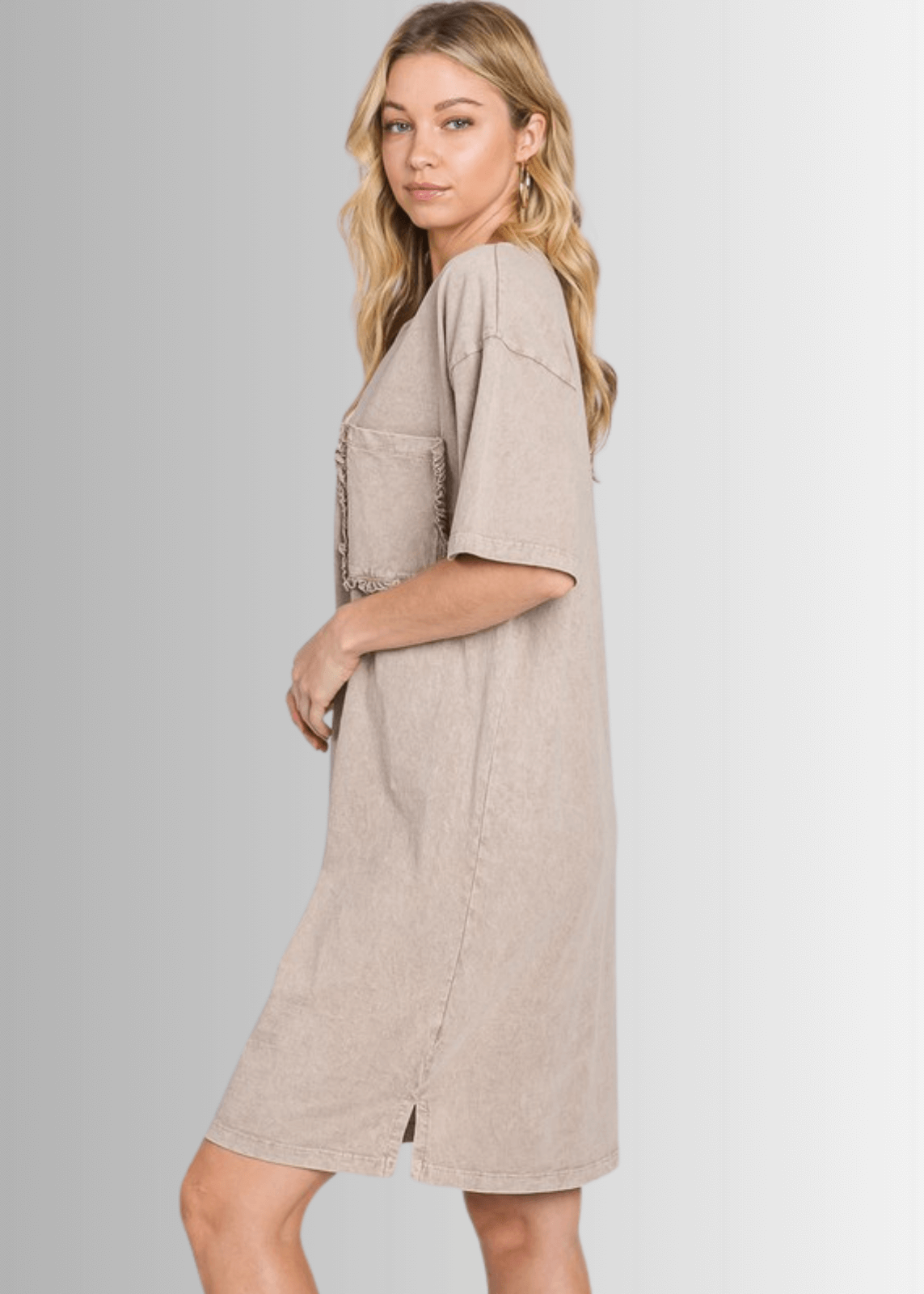 Charlee Mineral Washed Shirt Dress in Taupe