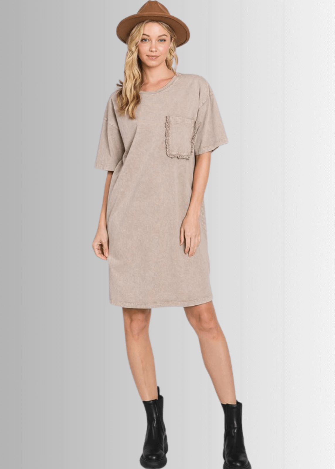 Charlee Mineral Washed Shirt Dress in Taupe
