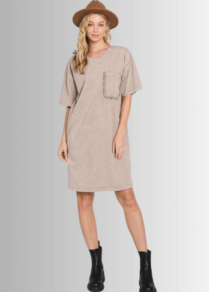 Charlee Mineral Washed Shirt Dress in Taupe