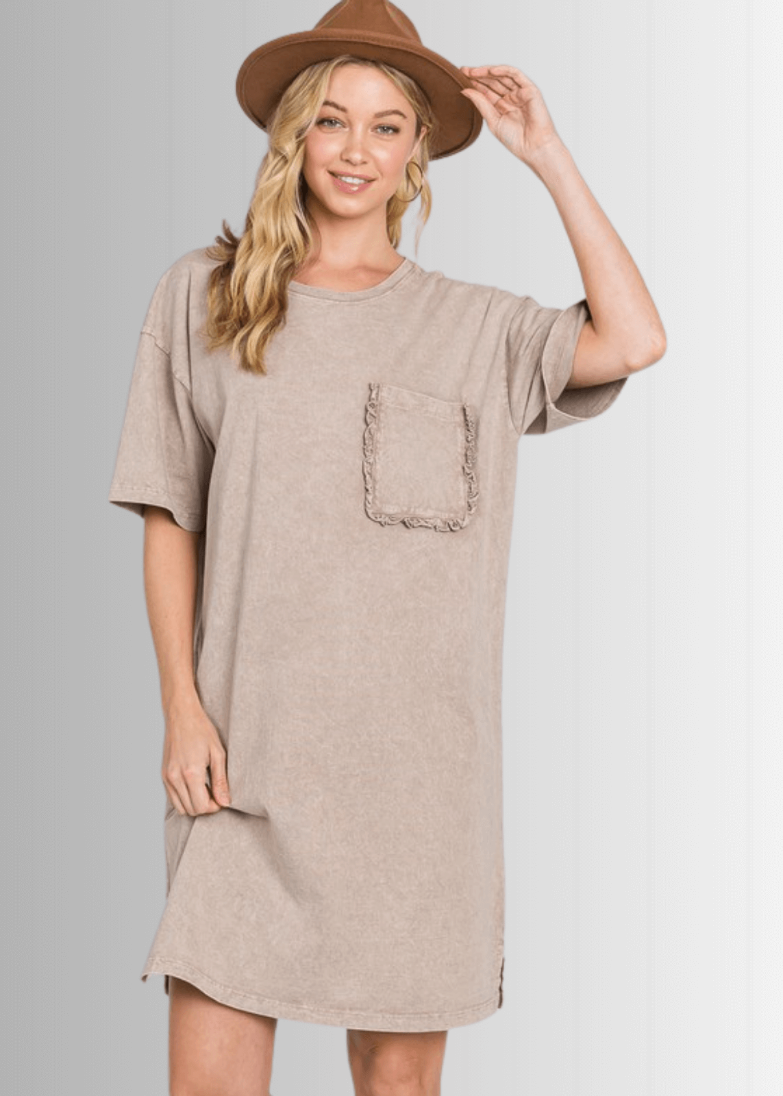 Charlee Mineral Washed Shirt Dress in Taupe