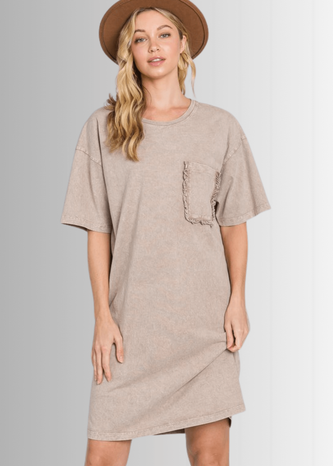 Charlee Mineral Washed Shirt Dress in Taupe