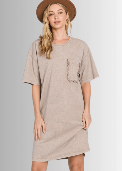 Charlee Mineral Washed Shirt Dress in Taupe