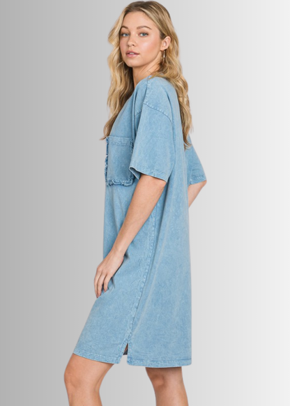 Charlee Mineral Washed Shirt Dress in Steele Blue