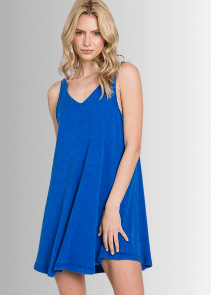Lainey Ribbed Cotton Mini Dress in Royal Blue