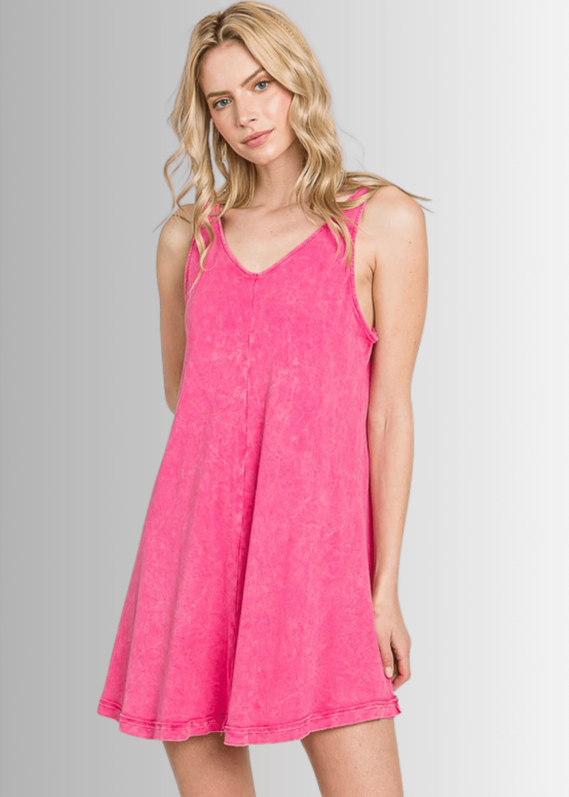 Lainey Ribbed Cotton Mini Dress in Fuchsia