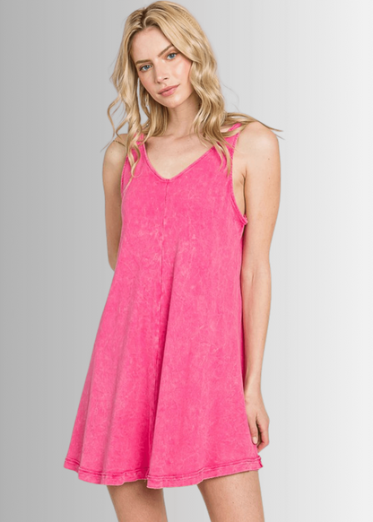 Lainey Ribbed Cotton Mini Dress in Fuchsia
