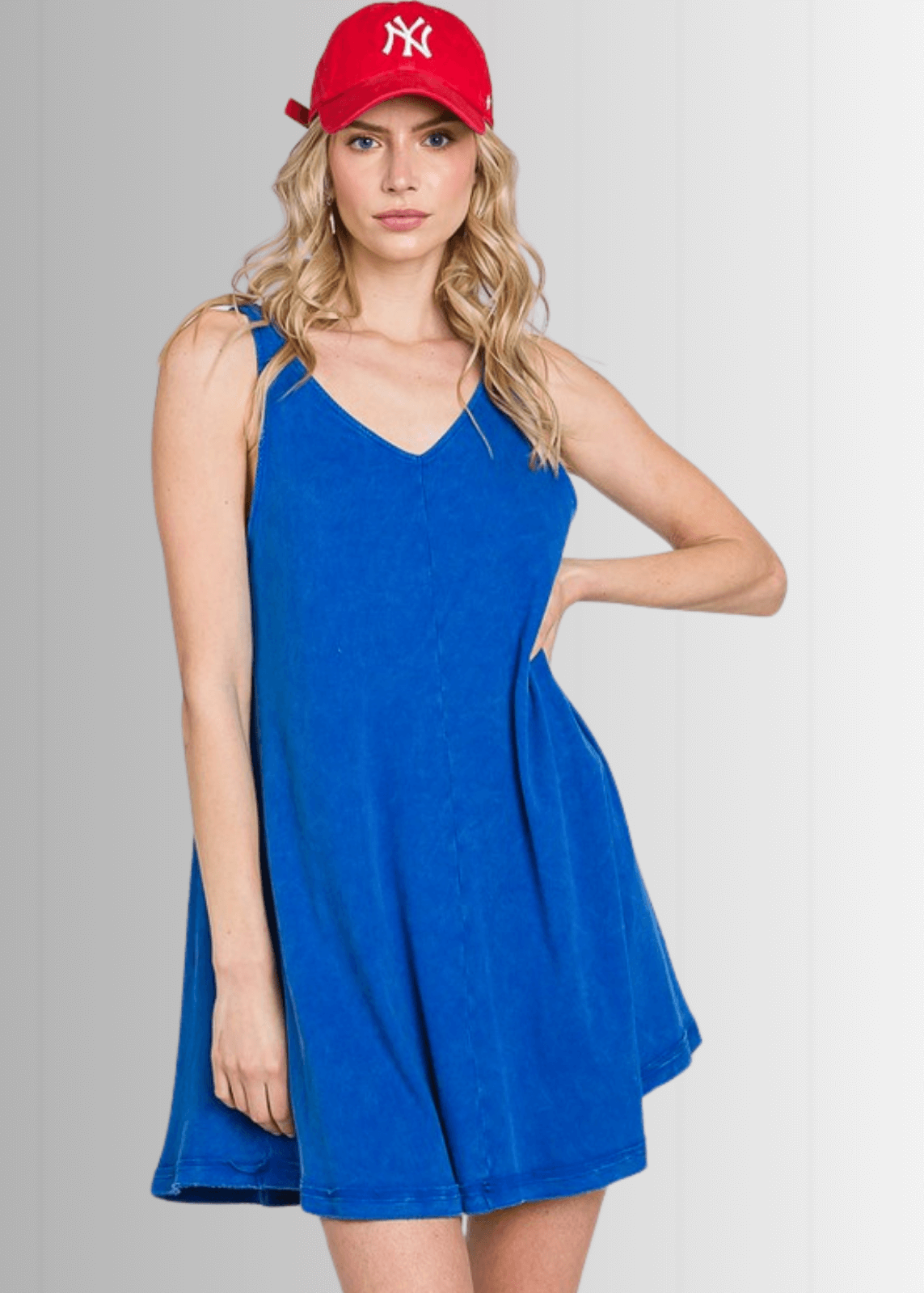 Lainey Ribbed Cotton Mini Dress in Royal Blue