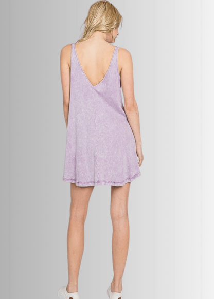 Lainey Ribbed Cotton Mini Dress in Lavender
