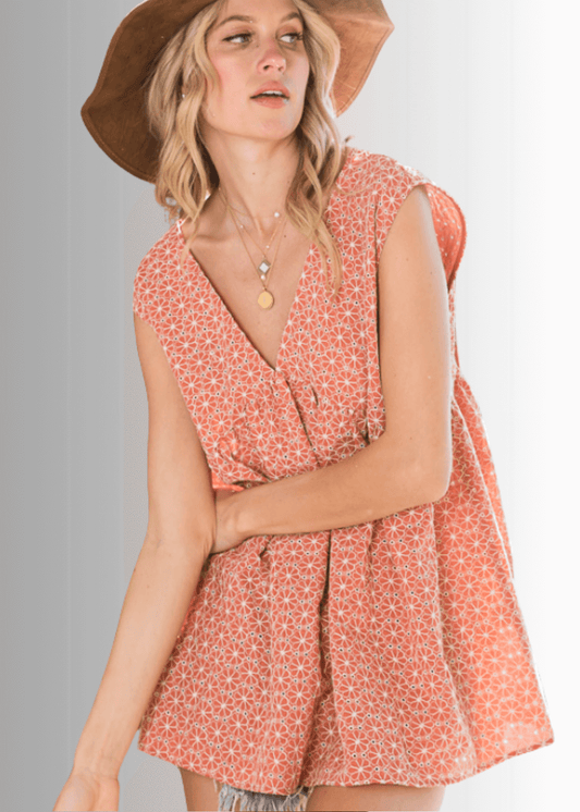 Dahlia Floral Cotton Eyelet Peplum Top