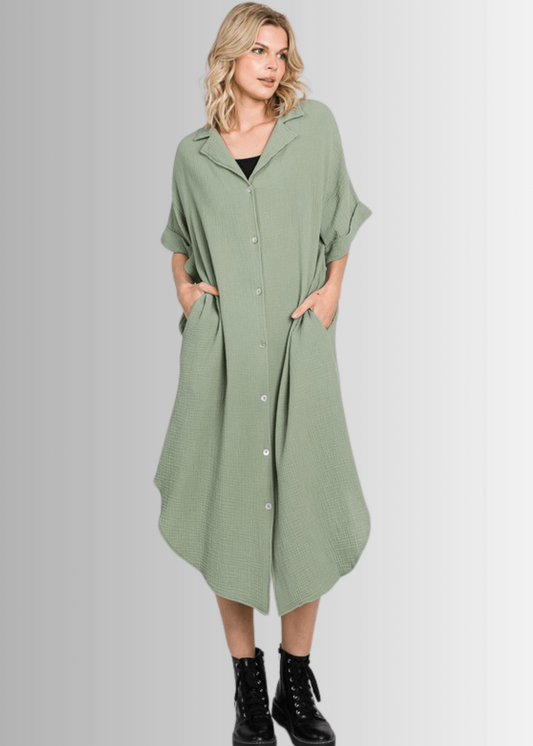 Phoebe Versatile Cotton Gauze Shirt Dress