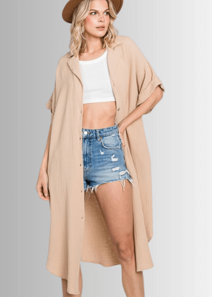 Phoebe Versatile Cotton Gauze Shirt Dress