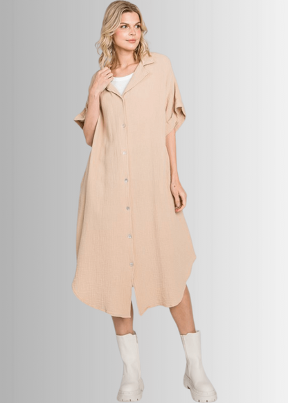 Phoebe Versatile Cotton Gauze Shirt Dress