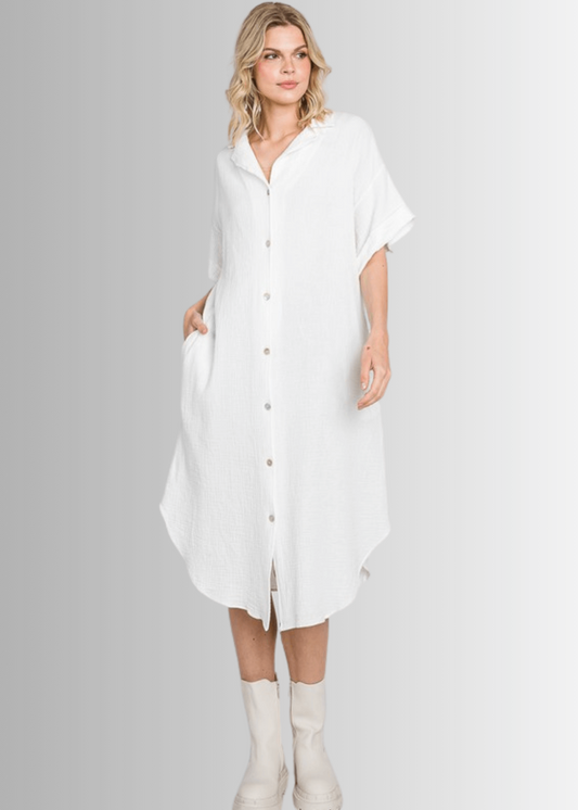 Phoebe Versatile Cotton Gauze Shirt Dress