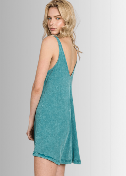 Lainey Ribbed Cotton Mini Dress in Teal