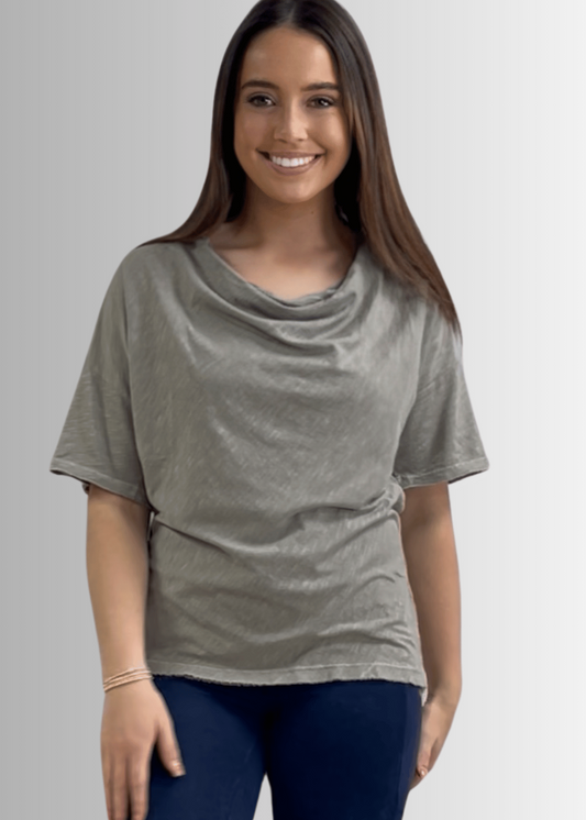 Julianne Cotton Cowl Neck Slub Tee CLEARANCE FINAL SALE