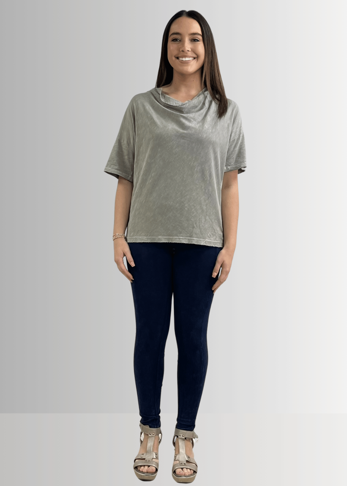 Julianne Cotton Cowl Neck Slub Tee