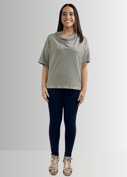 Julianne Cotton Cowl Neck Slub Tee