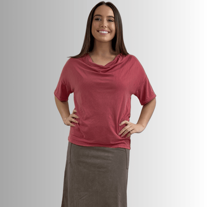 Julianne Cotton Cowl Neck Slub Tee