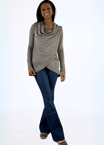 Cross Over Draped Cowl Neck Top Made in USA