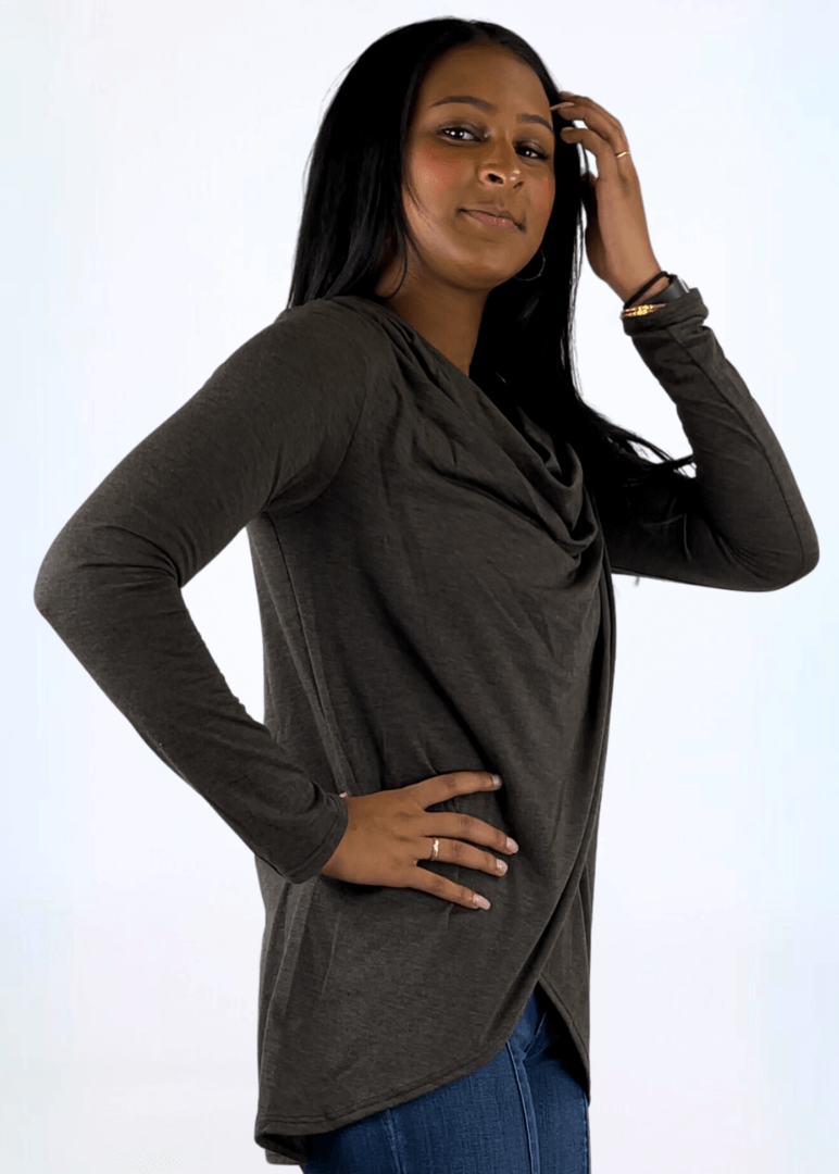 Cross Over Draped Cowl Neck Top Made in USA
