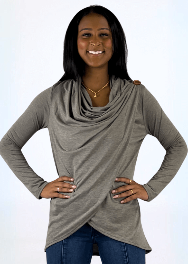 Cross Over Draped Cowl Neck Top Made in USA