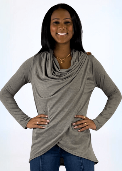 Cross Over Draped Cowl Neck Top Made in USA