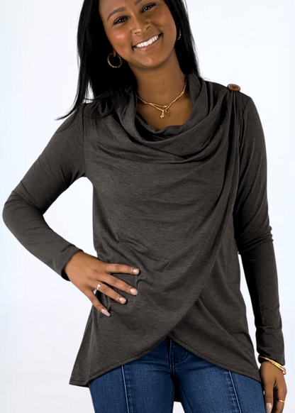 Cross Over Draped Cowl Neck Top Made in USA
