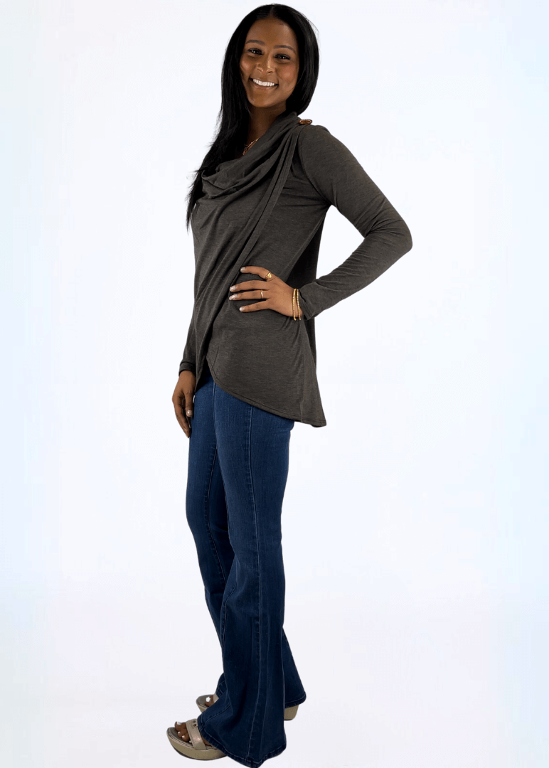 Cross Over Draped Cowl Neck Top Made in USA