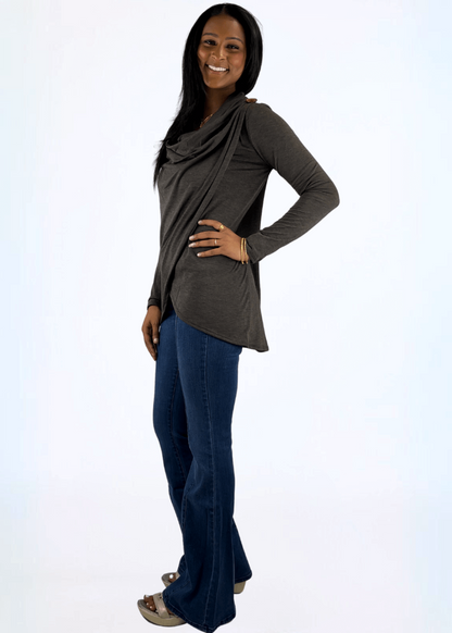 Cross Over Draped Cowl Neck Top Made in USA