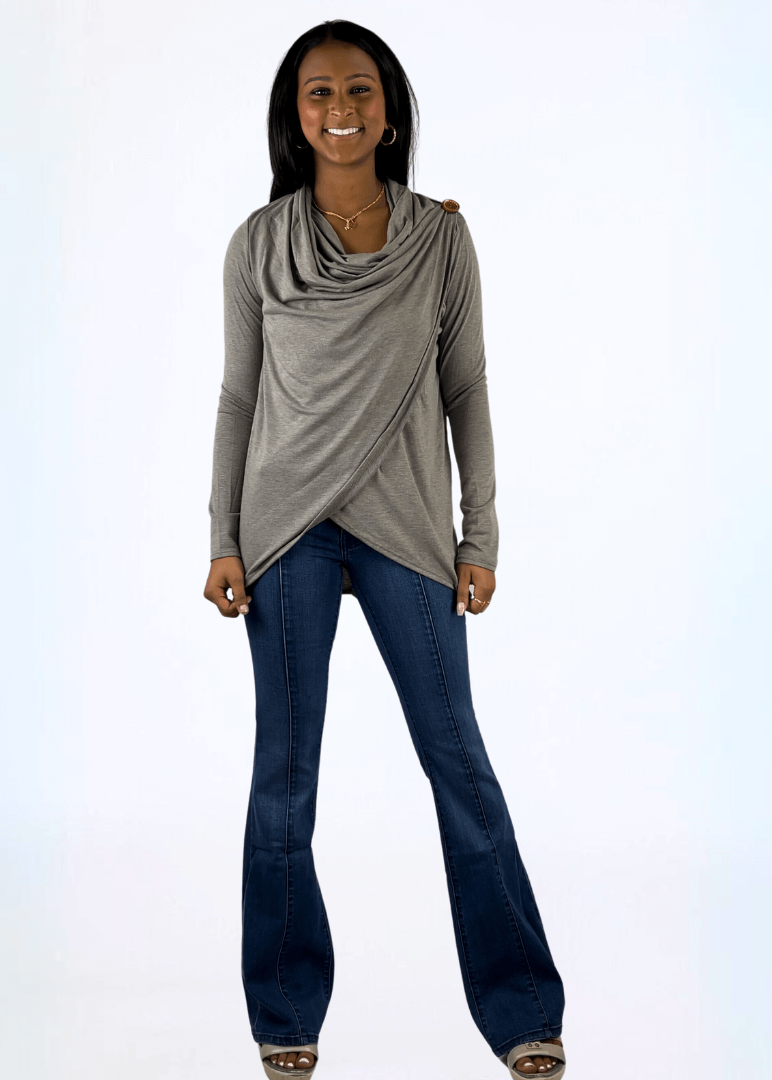 Cross Over Draped Cowl Neck Top Made in USA