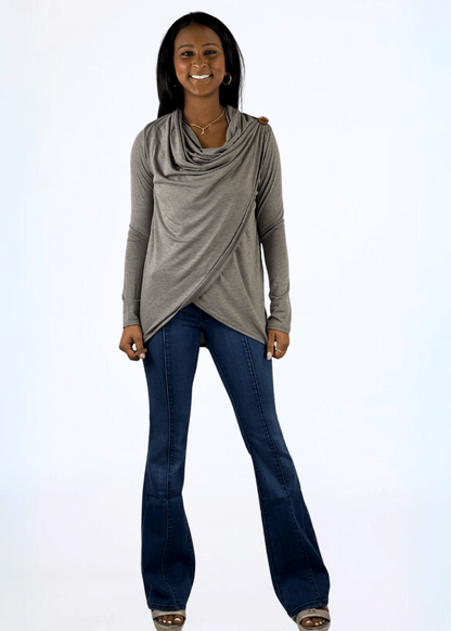 Cross Over Draped Cowl Neck Top Made in USA