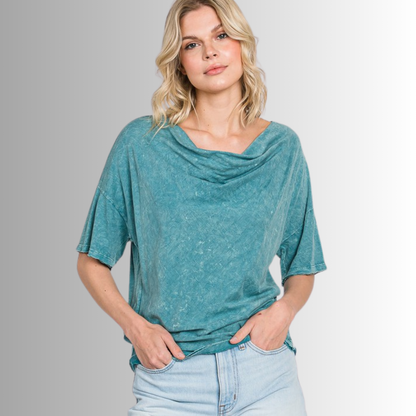 Julianne Cotton Cowl Neck Slub Tee