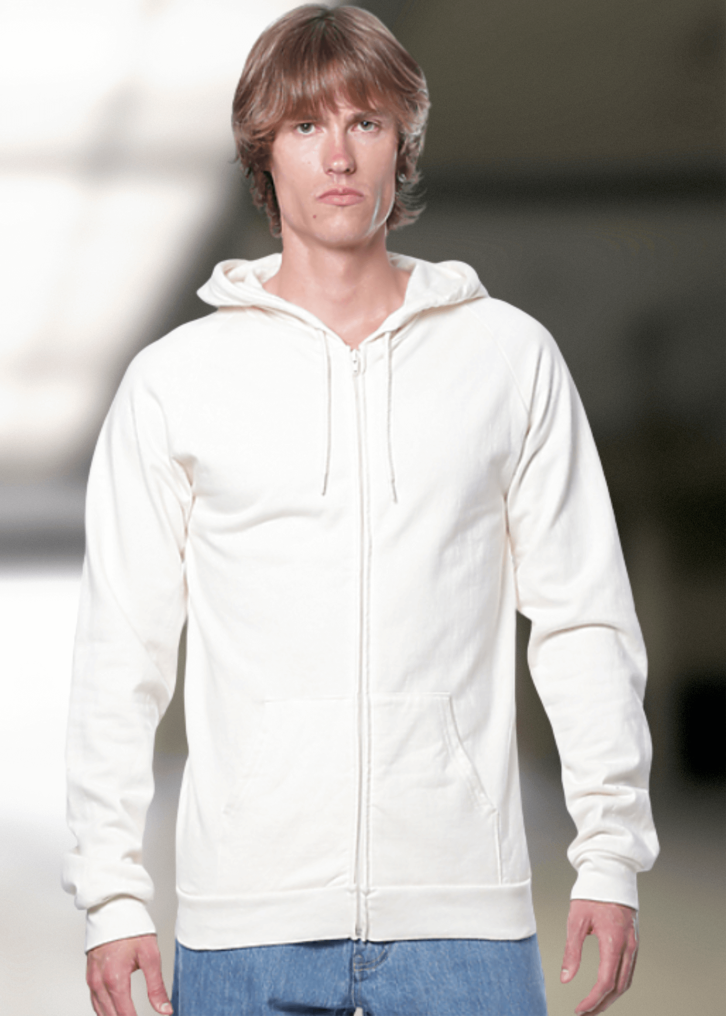 Organic Cotton Full Zip Hoodie in Cream Made in USA