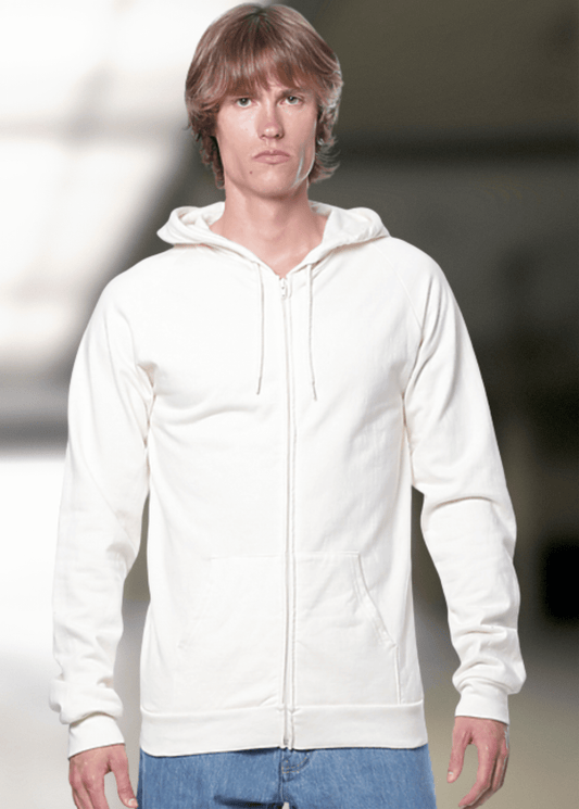 Organic Cotton Full Zip Hoodie in Cream Made in USA