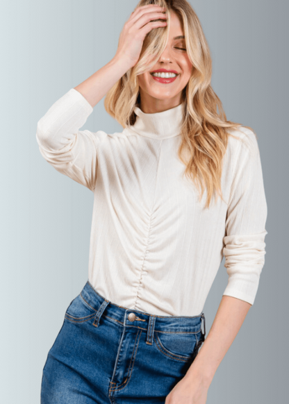 Delaney Mock Neck Top With Front Gathering CLEARANCE FINAL SALE