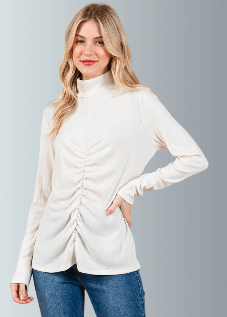 Delaney Mock Neck Top With Front Gathering CLEARANCE FINAL SALE