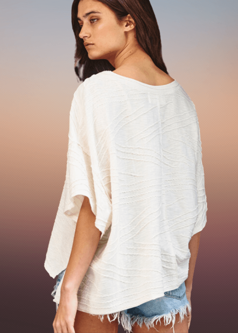 Bucket List Textured V-Neck Boxy Top Made in USA