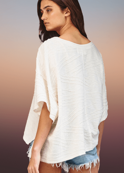 Textured V-Neck Boxy Top Made in USA