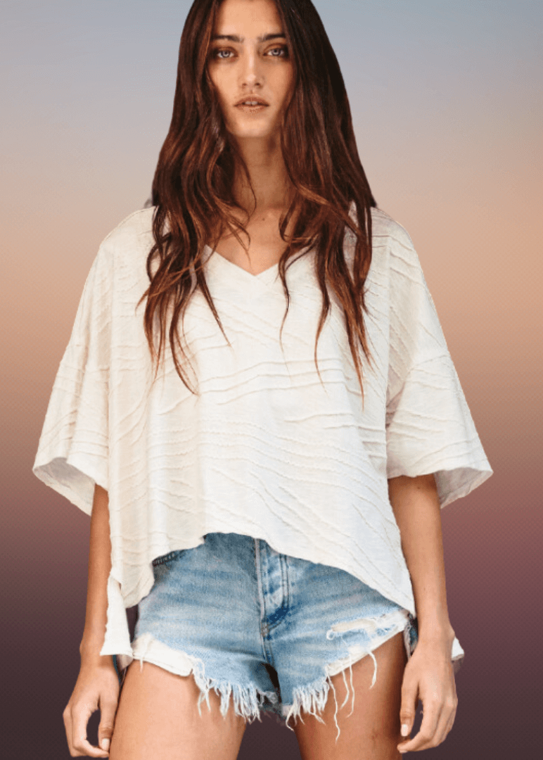Textured V-Neck Boxy Top Made in USA