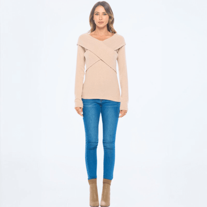 Cashmere Feel Wrap Detail Off Sweater Top Made in USA