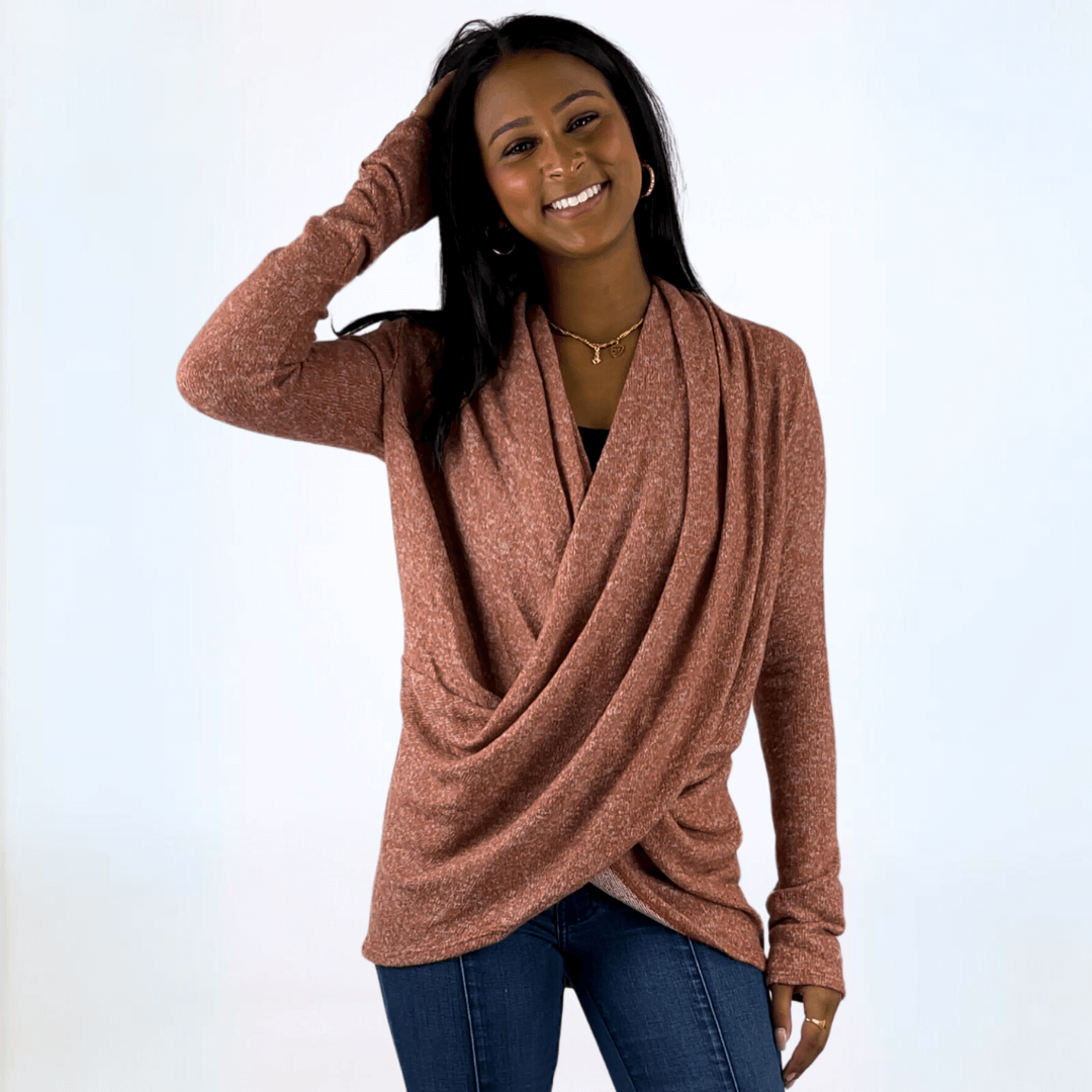 Brick Red Marbled Wrapped Sweater Made in USA