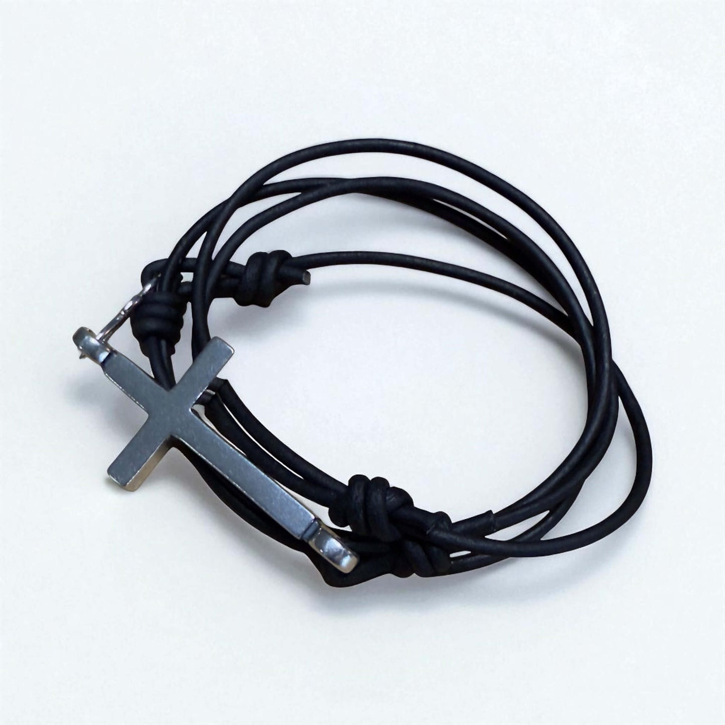 FAITH Classic Cross Bracelet - Sterling Silver on Leather Cord