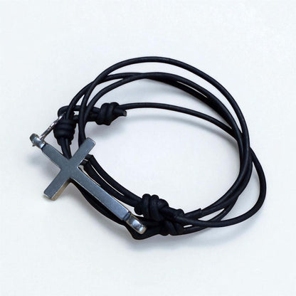 FAITH Classic Cross Bracelet - Sterling Silver on Leather Cord