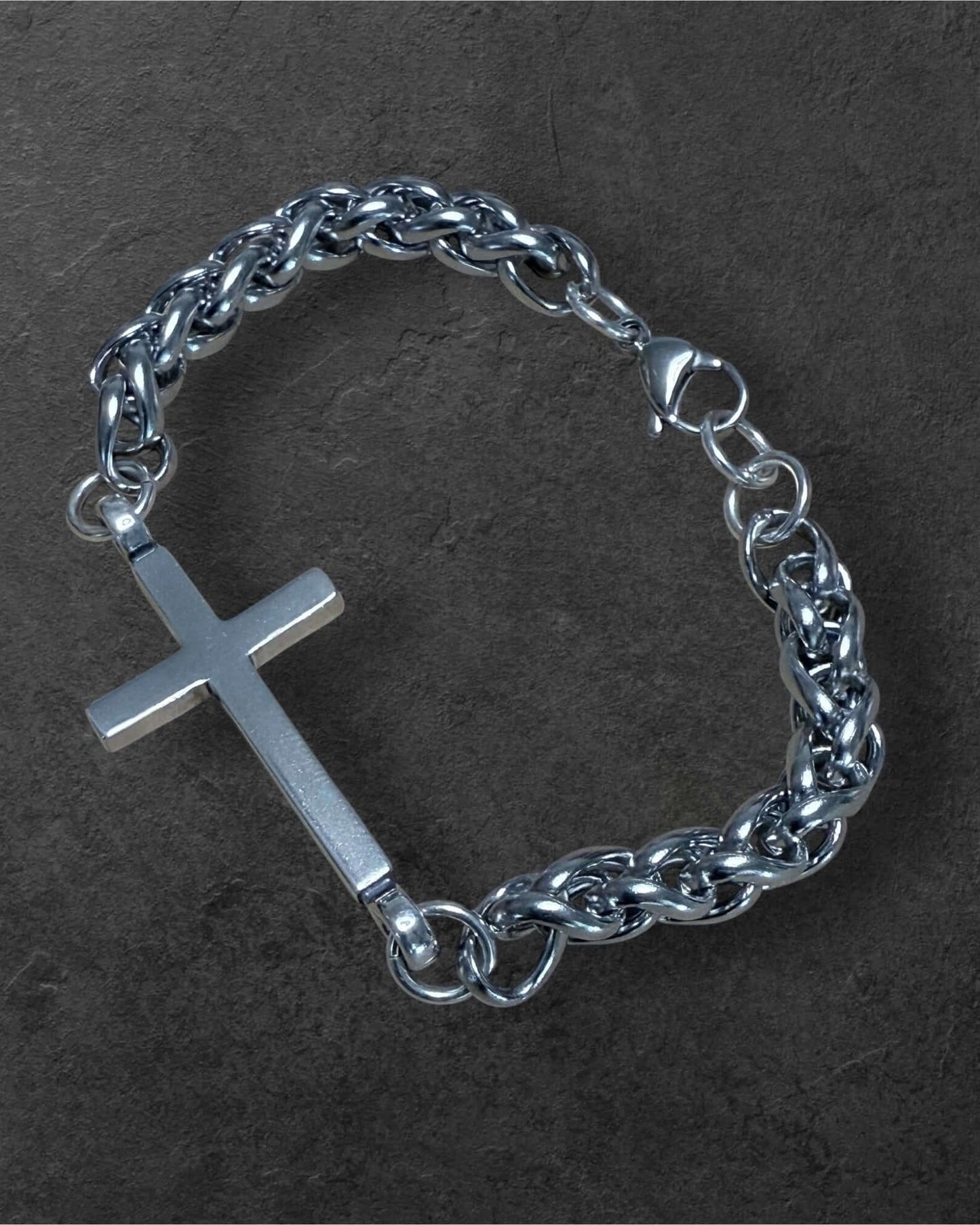 *NEW FAITH Classic Cross Bracelet - Sterling Silver on Stainless Steel Chain