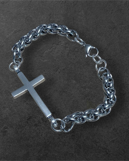 *NEW FAITH Classic Cross Bracelet - Sterling Silver on Stainless Steel Chain