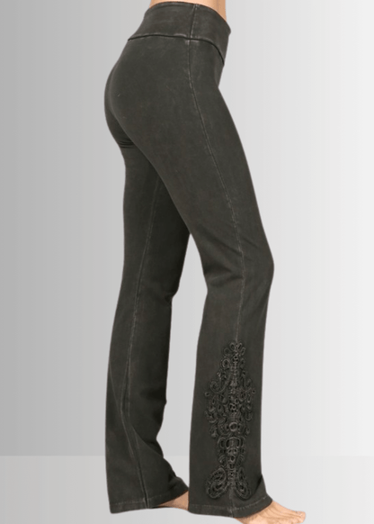 Mineral Washed Bootcut Jeggings Crochet DetaiL