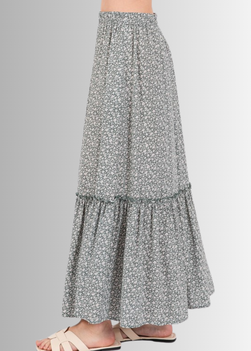 Pine Dove Sage Ditsy Floral Maxi Skirt Made in USA