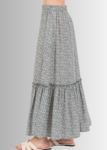 Pine Dove Sage Ditsy Floral Maxi Skirt Made in USA