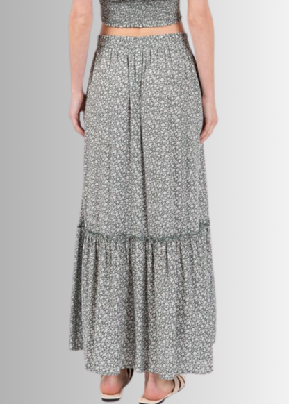 Pine Dove Sage Ditsy Floral Maxi Skirt Made in USA